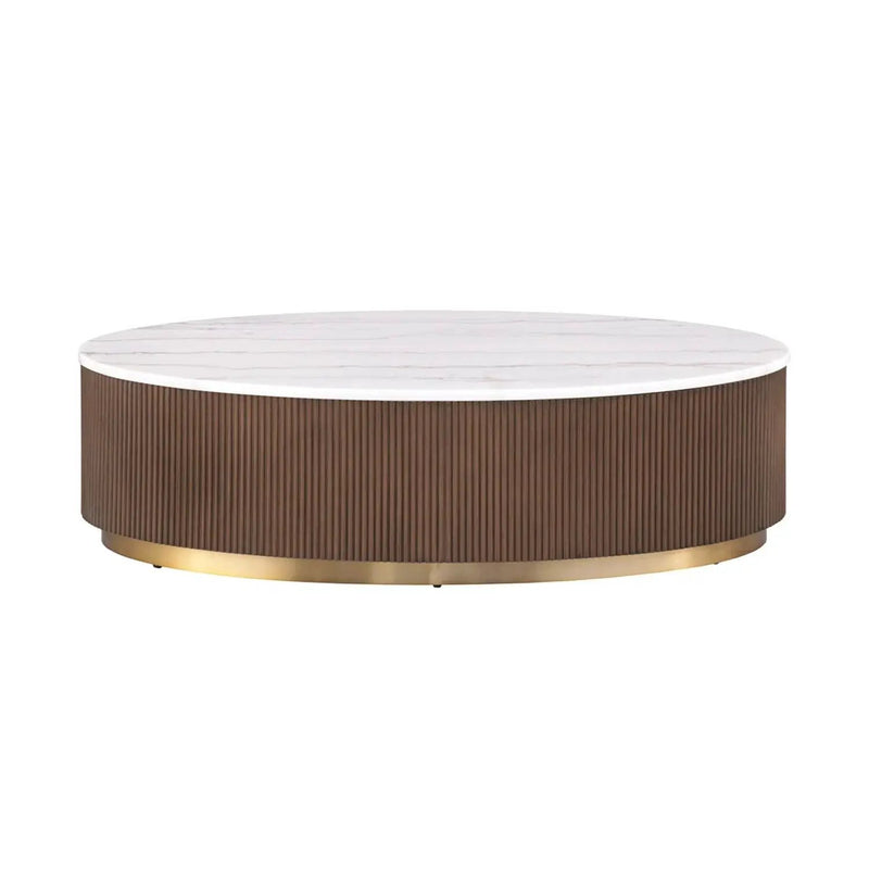 Oval Cocktail Table - Brown / Gold / White by HouseOfZazla