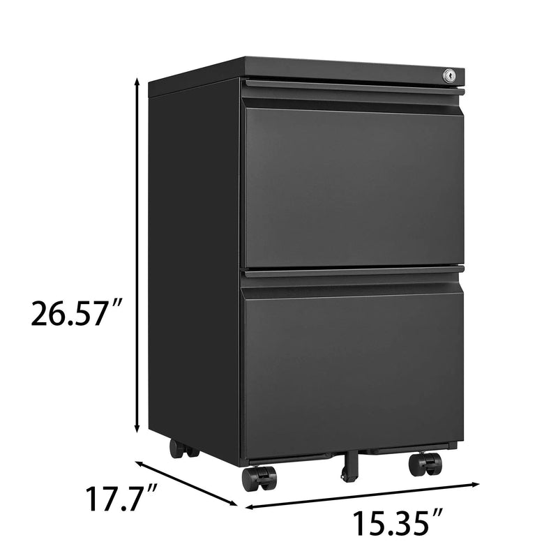 2 Drawer File Cabinet With Lock, Metal Under Desk Rolling Filing Cabinet Fits Letter / Legal / A4 Size For Home Office, Mobile Filing Cabinet by Unique Piece Furniture