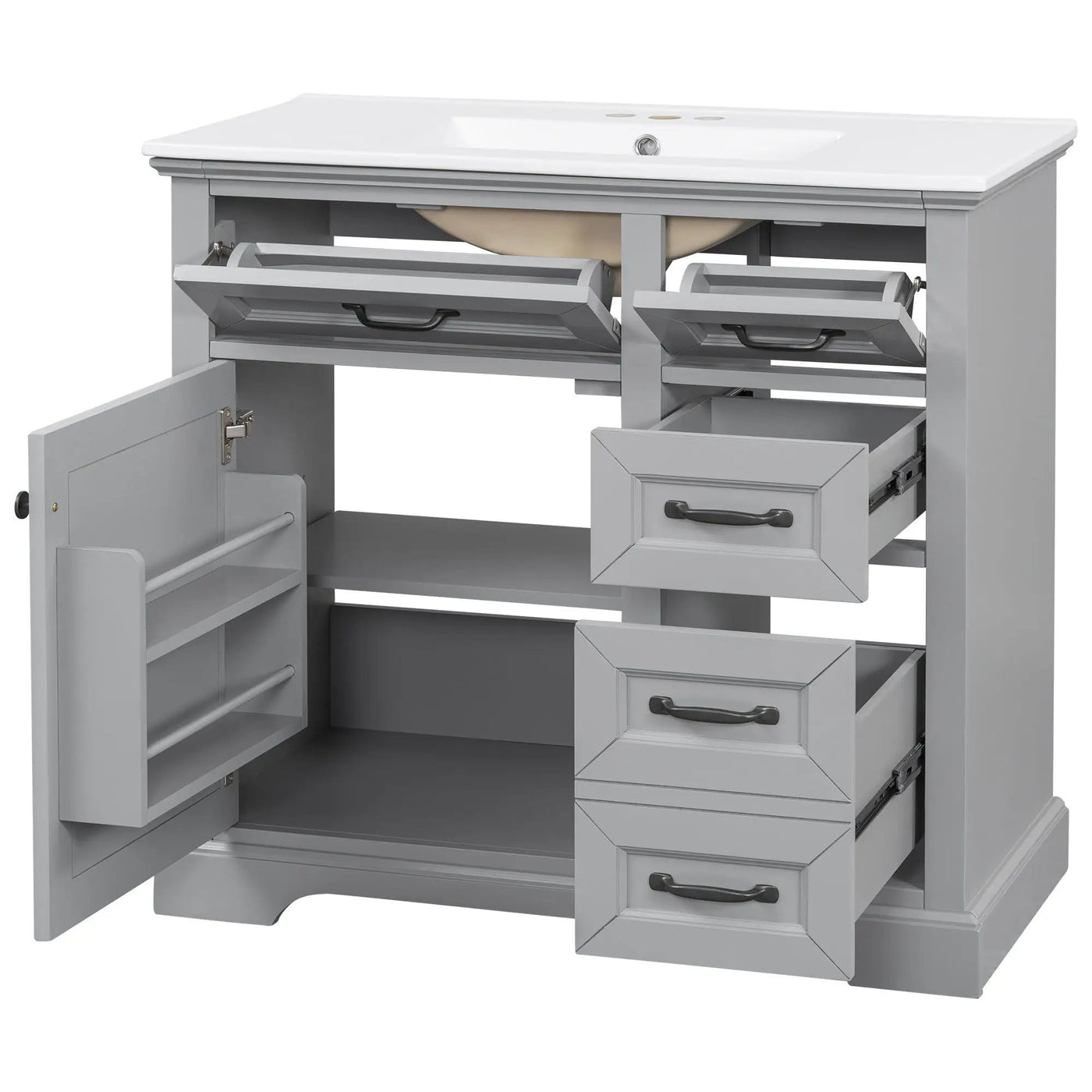 36" Bathroom Vanity With Sink, 2 Tip-Out Drawers, Soft Close Hinges by HouseOfZazla