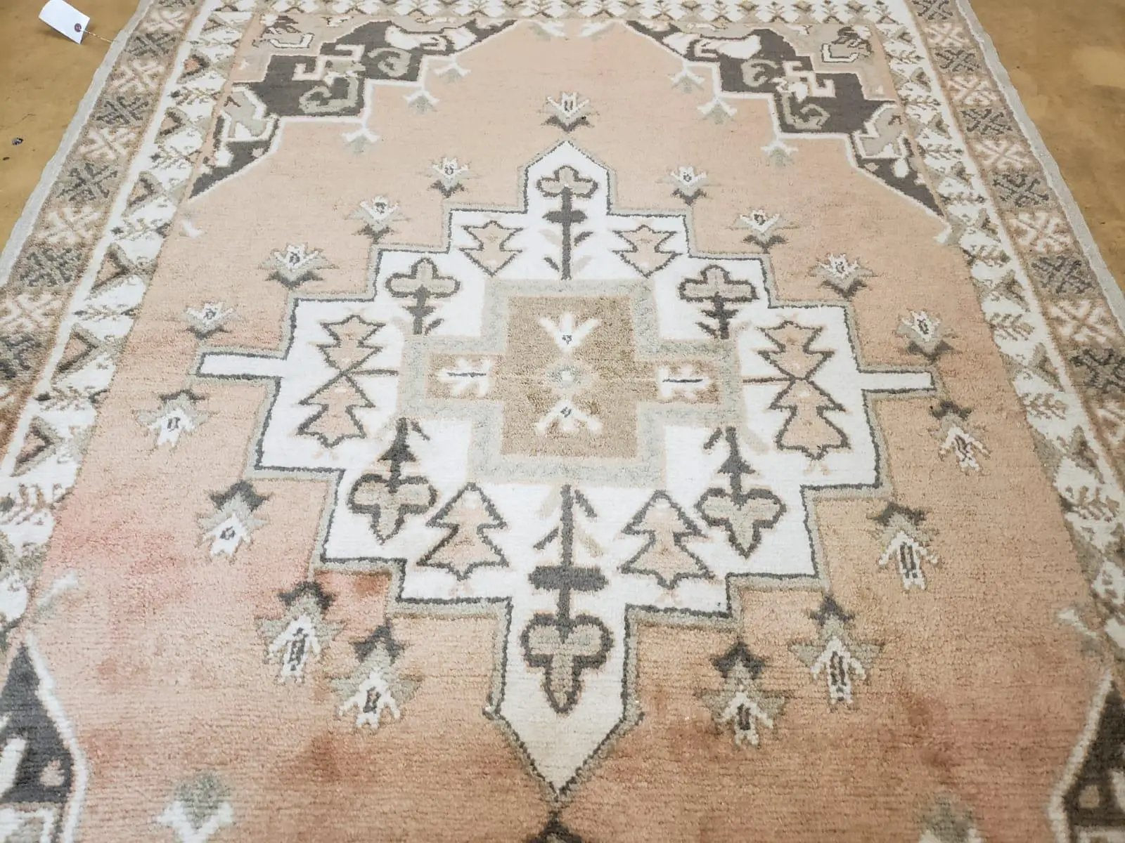 Antique Moroccan Rug 5x7 Tribal Carpet, Hand-Knotted Soft Wool Pile, 5 x 7 Area Rug, Berber Rug, Geometric Open Field Medallion, Pink Ivory by Jewel Rugs