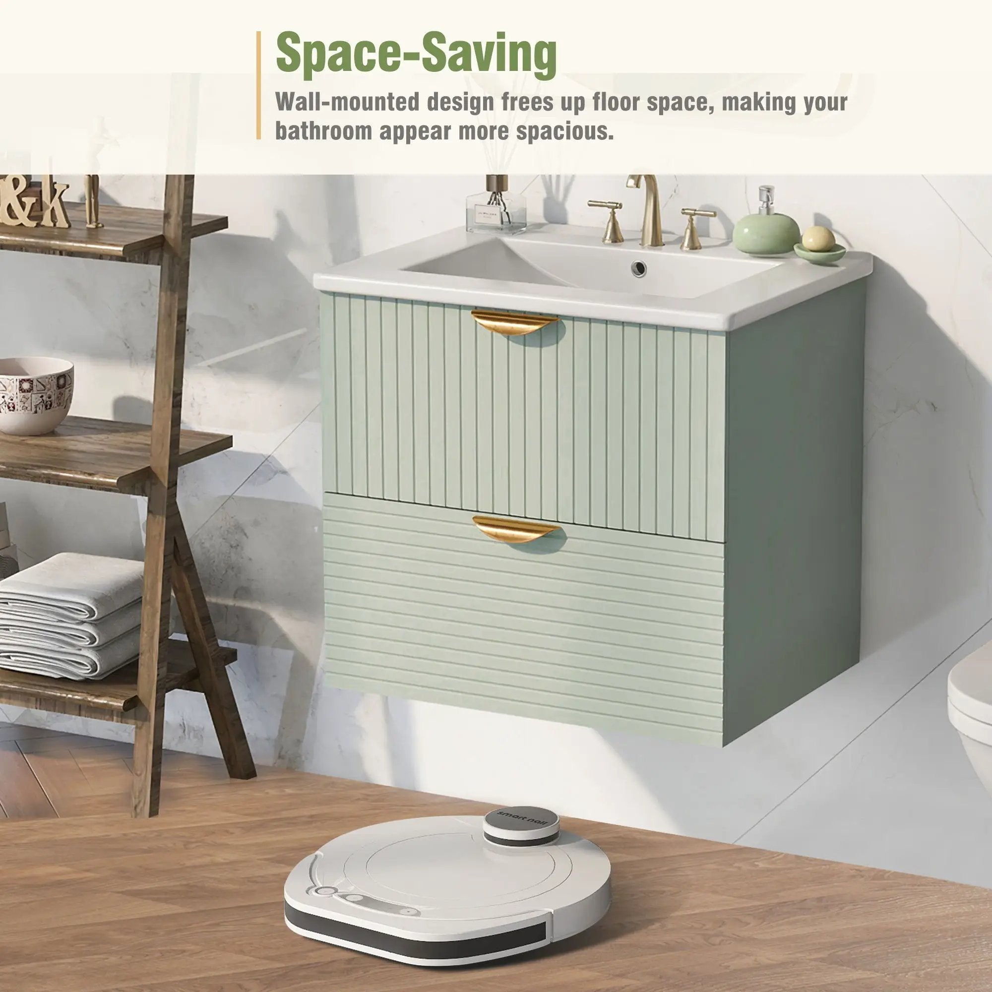 Modern Wall-Mounted Bathroom Vanity With 2 Drawers, Ideal For Small Bathrooms - Green by HouseOfZazla