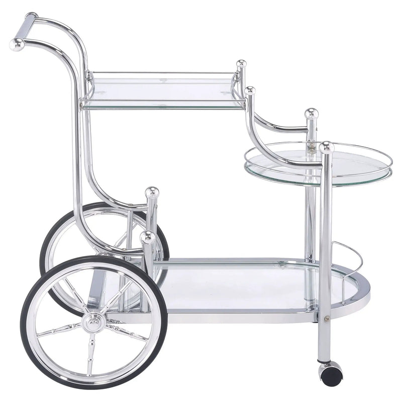 Sarandon 3-tier Glass Shelf Metal Bar Cart Chrome by Unique Piece Furniture