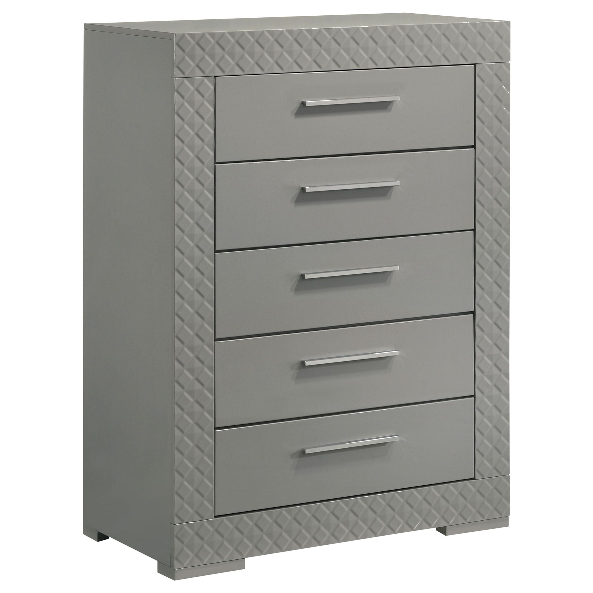 Ives 5-drawer Bedroom Chest of Drawers Grey High Gloss by Unique Piece Furniture