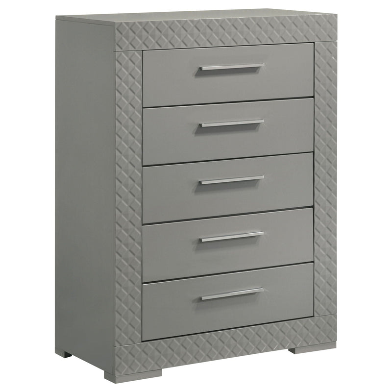 Ives 5-drawer Bedroom Chest of Drawers Grey High Gloss by Unique Piece Furniture