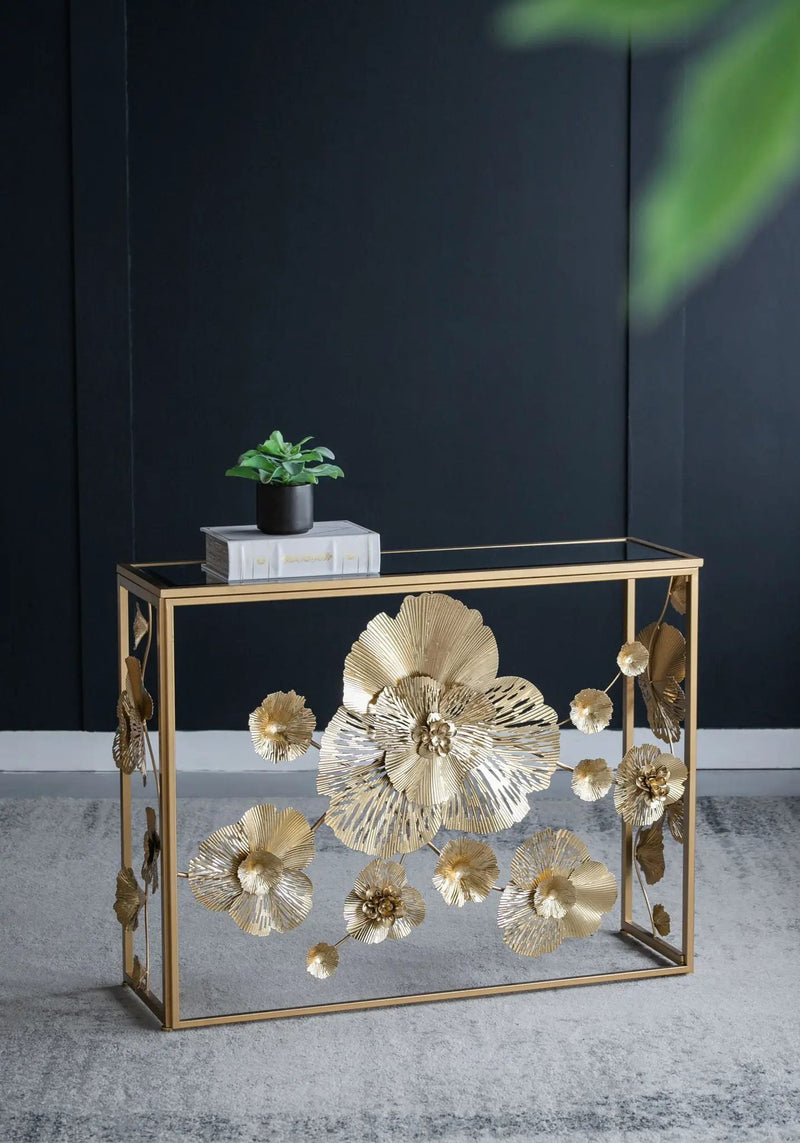 Console Table With Mirrored Glass Top, Modern Entryway Table For Living Room Foyer Entryway - Gold by HouseOfZazla