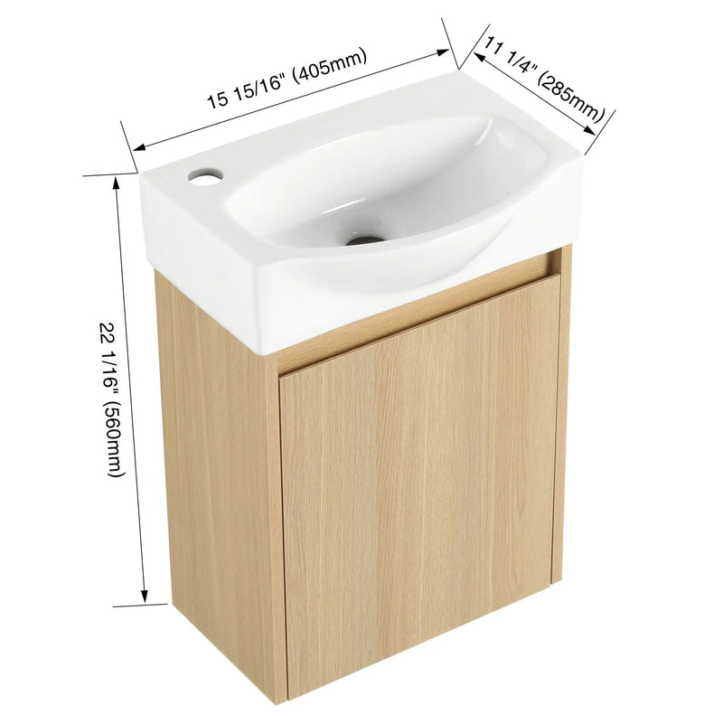 Modern Bathroom Vanity With Ceramic Basin, Wall Mounted Floating Sink Combo, Storage Cabinet by Unique Piece Furniture