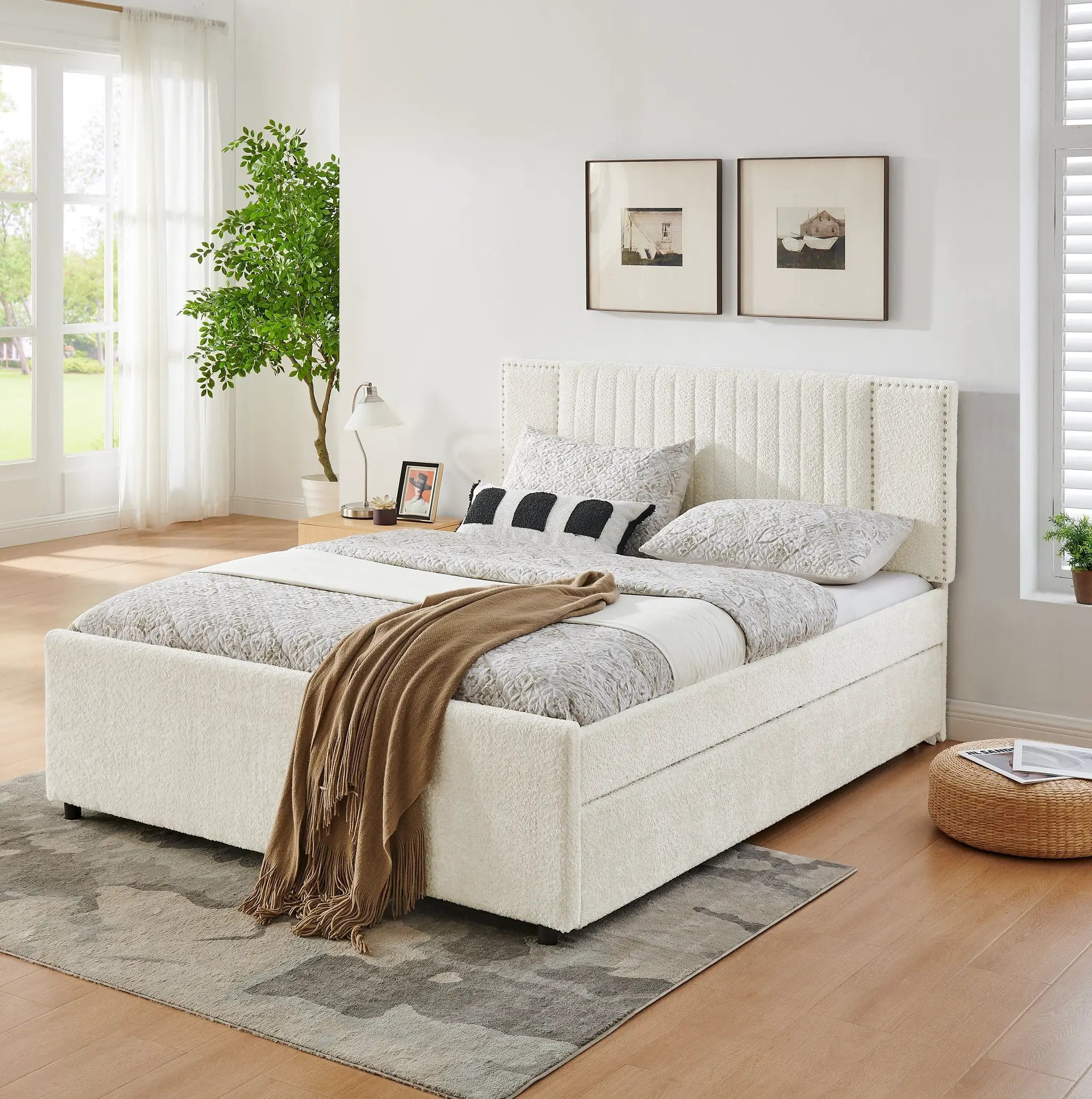 Queen Size Vertical Channel Tufted Upholstered Bed with Storage and Trundle by HouseOfZazla