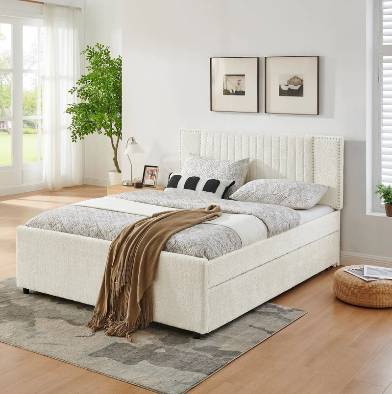 Queen Size Vertical Channel Tufted Upholstered Bed with Storage and Trundle by HouseOfZazla