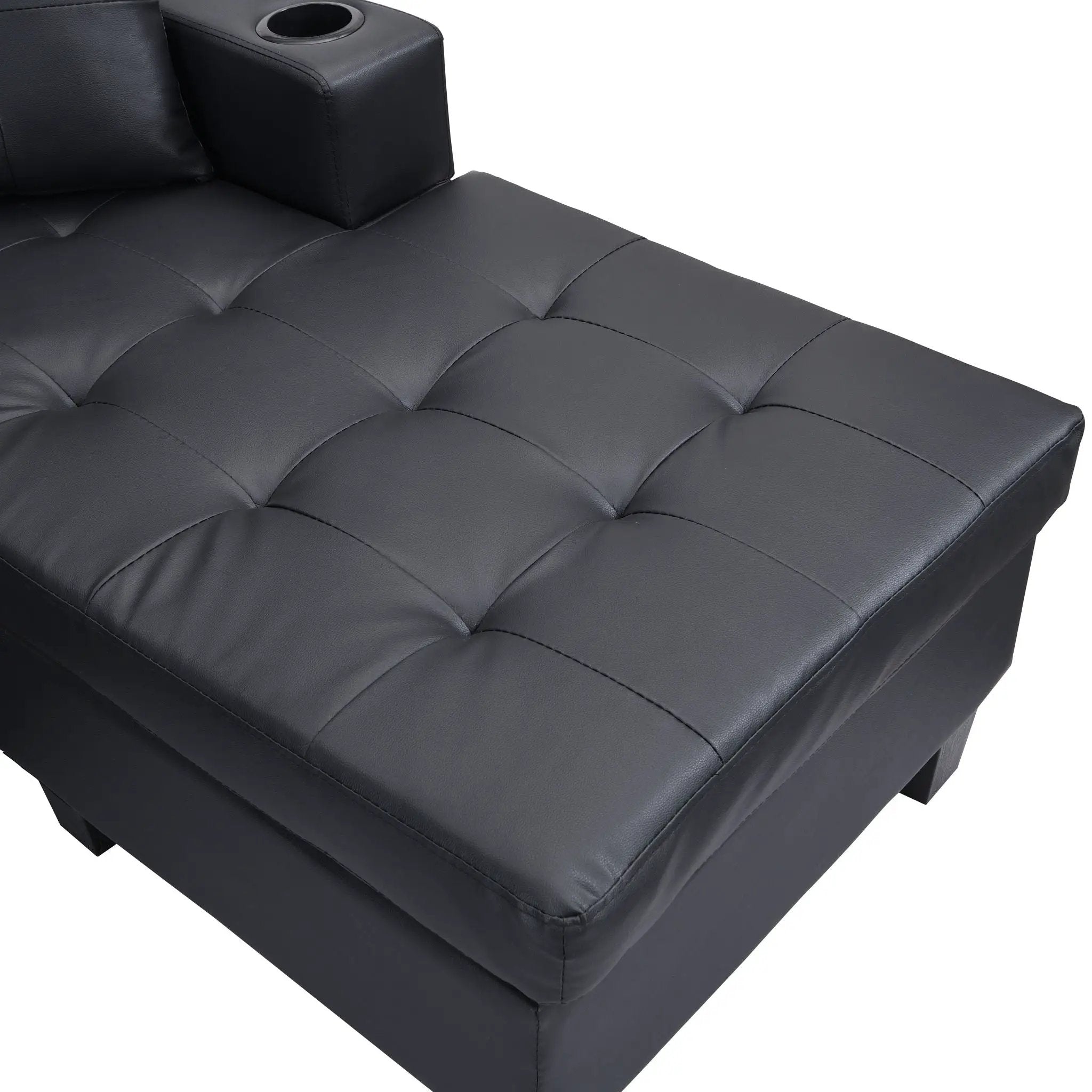 Modern Sectional Sofa Set With L Shape Chaise Lounge, Cup Holder, 4 Seat