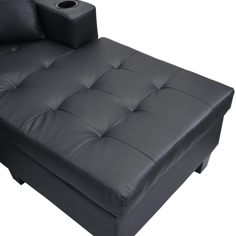 Modern Sectional Sofa Set With L Shape Chaise Lounge, Cup Holder, 4 Seat