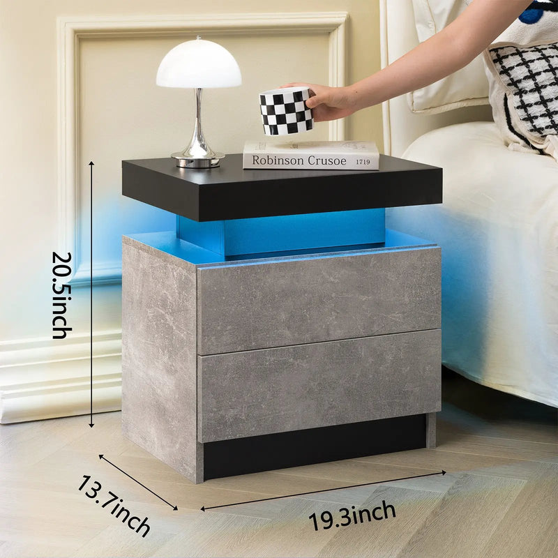 Modern LED Nightstand with 2 Drawers for Bedroom by HouseOfZazla