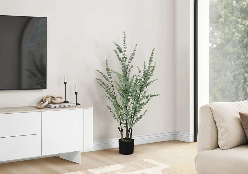 44" Tall, Artificial Plant, Eucalyptus Tree, Indoor, Faux, Fake, Floor, Greenery, Potted, Real Touch, Decorative - Green / Black by Unique Piece Furniture