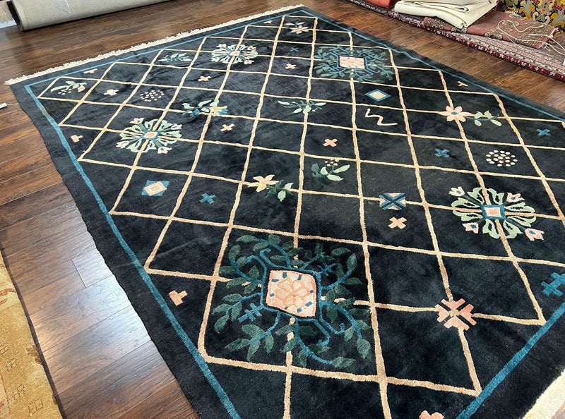Tibetan Rug 9x12, Hand Knotted Tibet Nepali Contemporary Carpet 9 x 12 ft, Black and Tan, Handmade Area Rug Room Sized, Nepalese Rug by Jewel Rugs