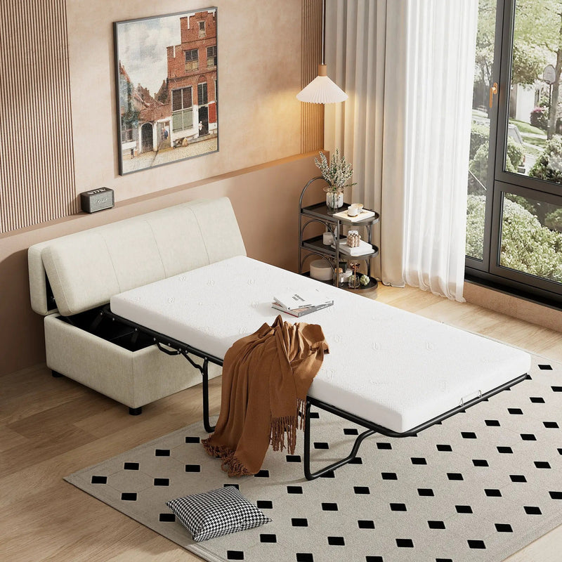 Twin Size Folding Ottoman Sleeper Bed With Mattress Convertible Guest Bed by HouseOfZazla