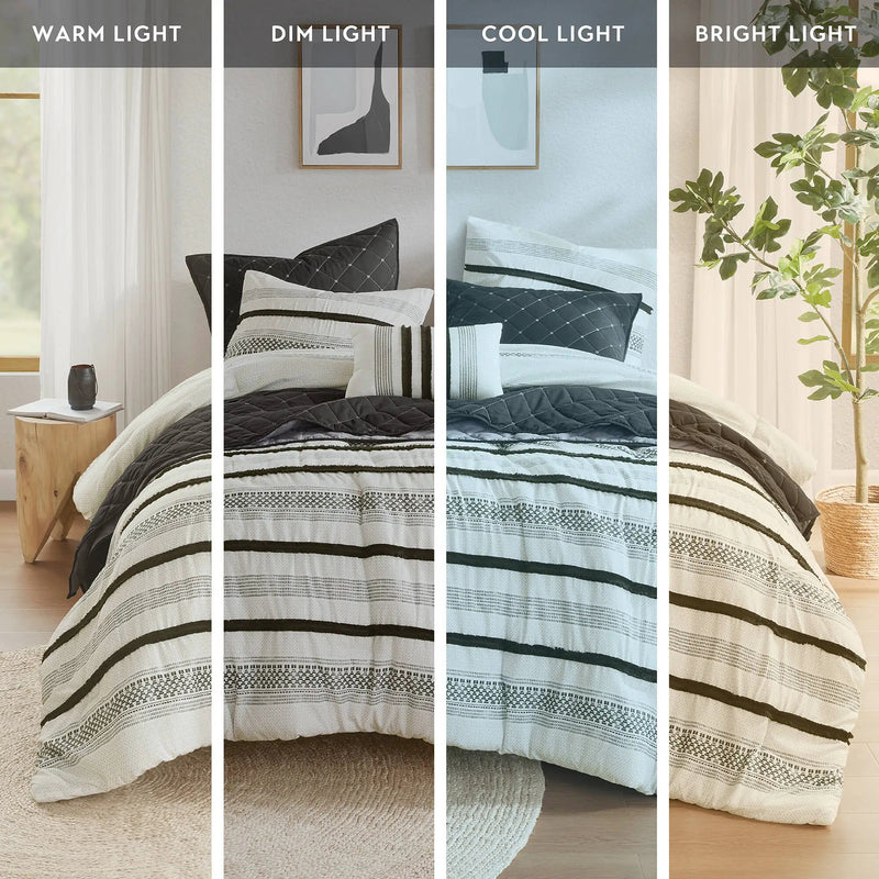 7 Piece Stripe Comforter and Quilt Set - King/Cal King by HouseOfZazla