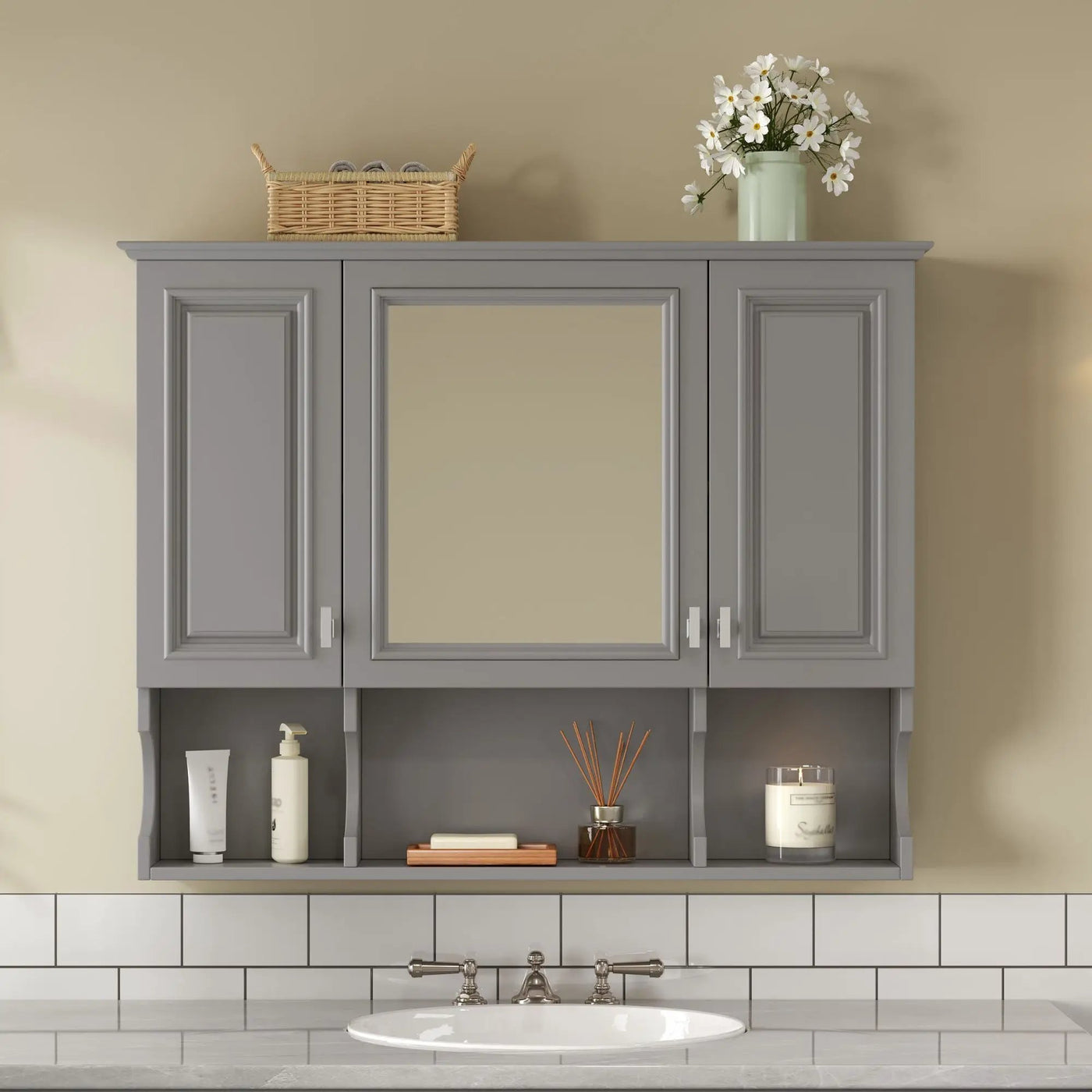Wall Mounted Bathroom Medicine Wall Cabinet With Mirror & Open Shelves by HouseOfZazla