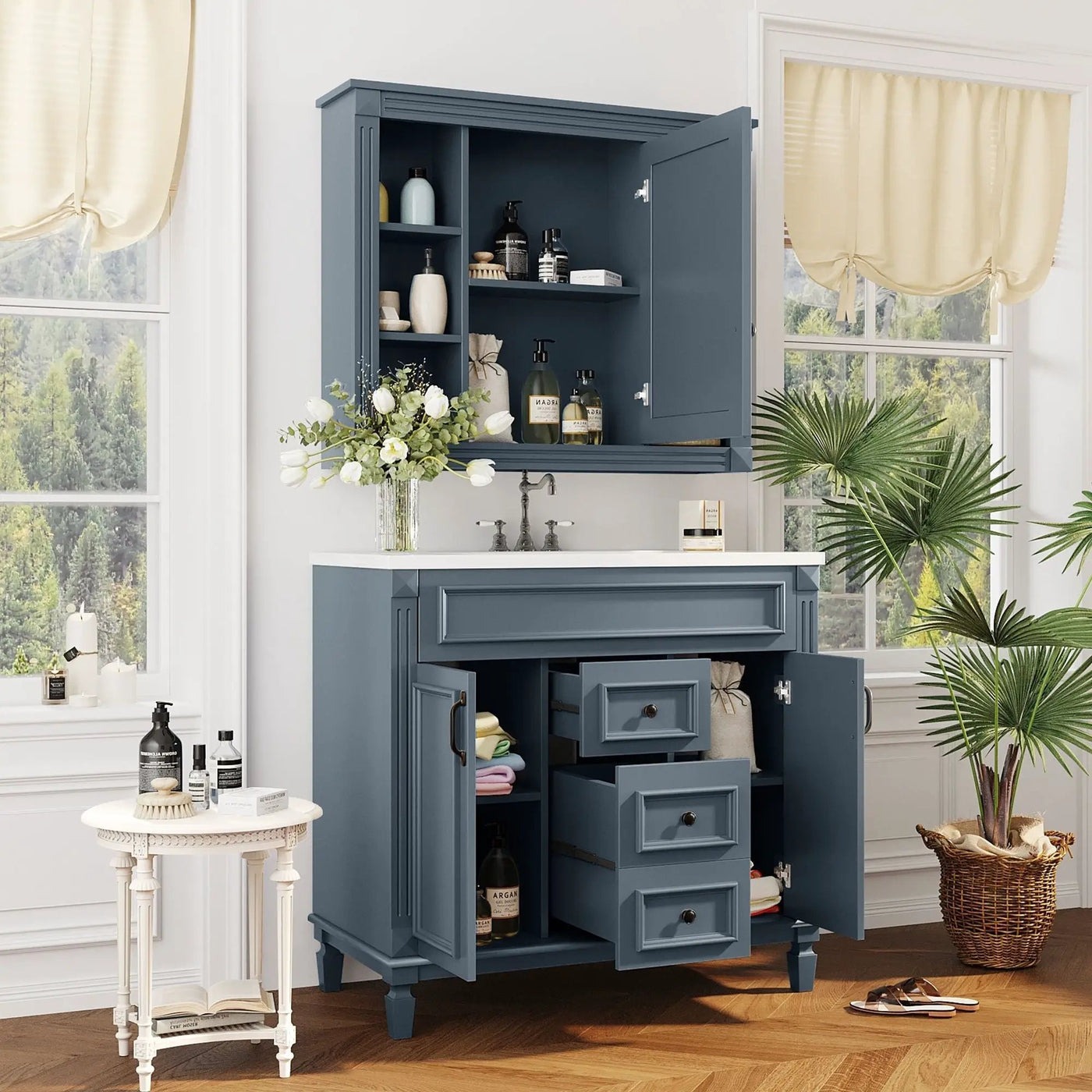 Bathroom Vanity With Top Sink, Mirror Cabinet, 2 Soft Closing Doors & 2 Drawers by HouseOfZazla
