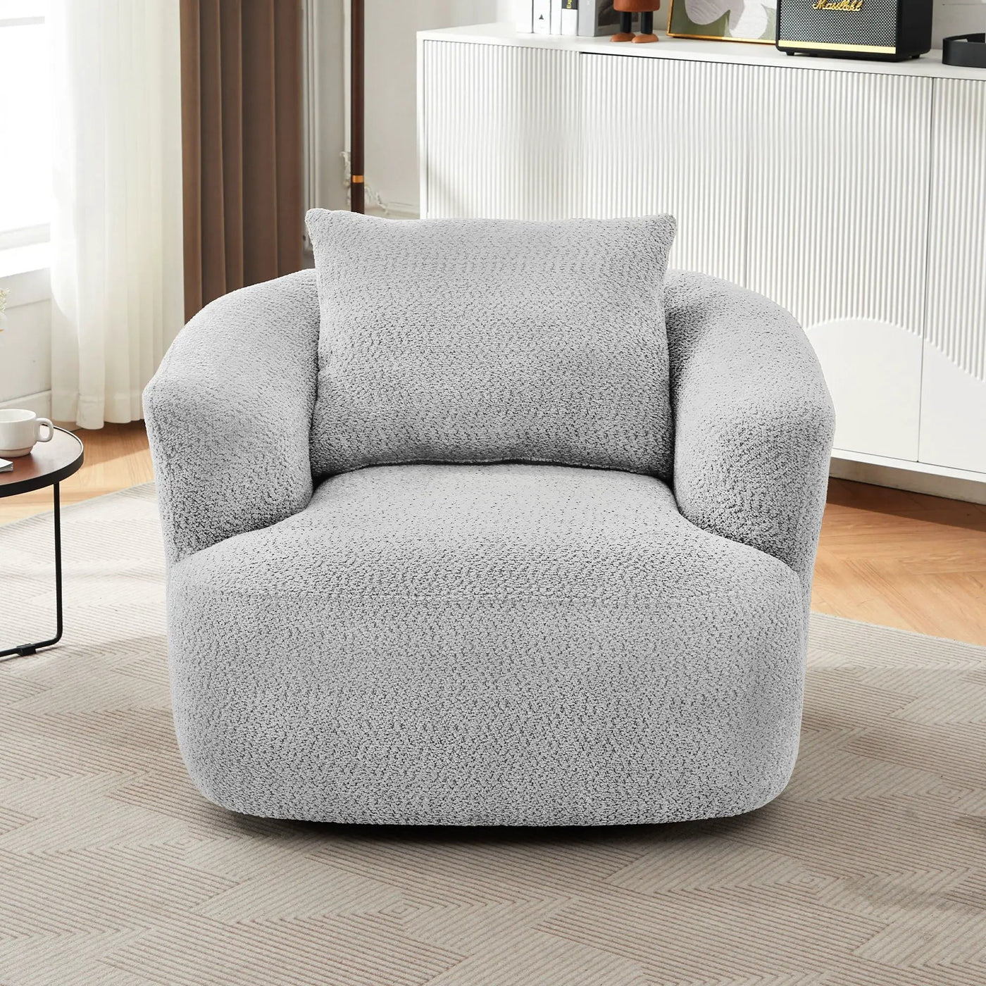 360° Swivel Barrel Sofa Chair With Throw Pillow, Upholstered Accent Chair by Unique Piece Furniture