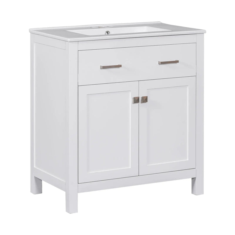 Bathroom Vanity With Ceramic Sink, Modern Single Bathroom Cabinet With 2 Doors And A Shelf, Soft Close Doors by HouseOfZazla