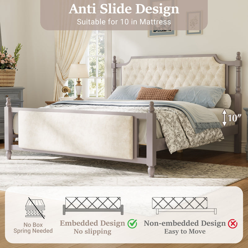 King Size Upholstered Platform Bed with Button Tufted Headboard by HouseOfZazla