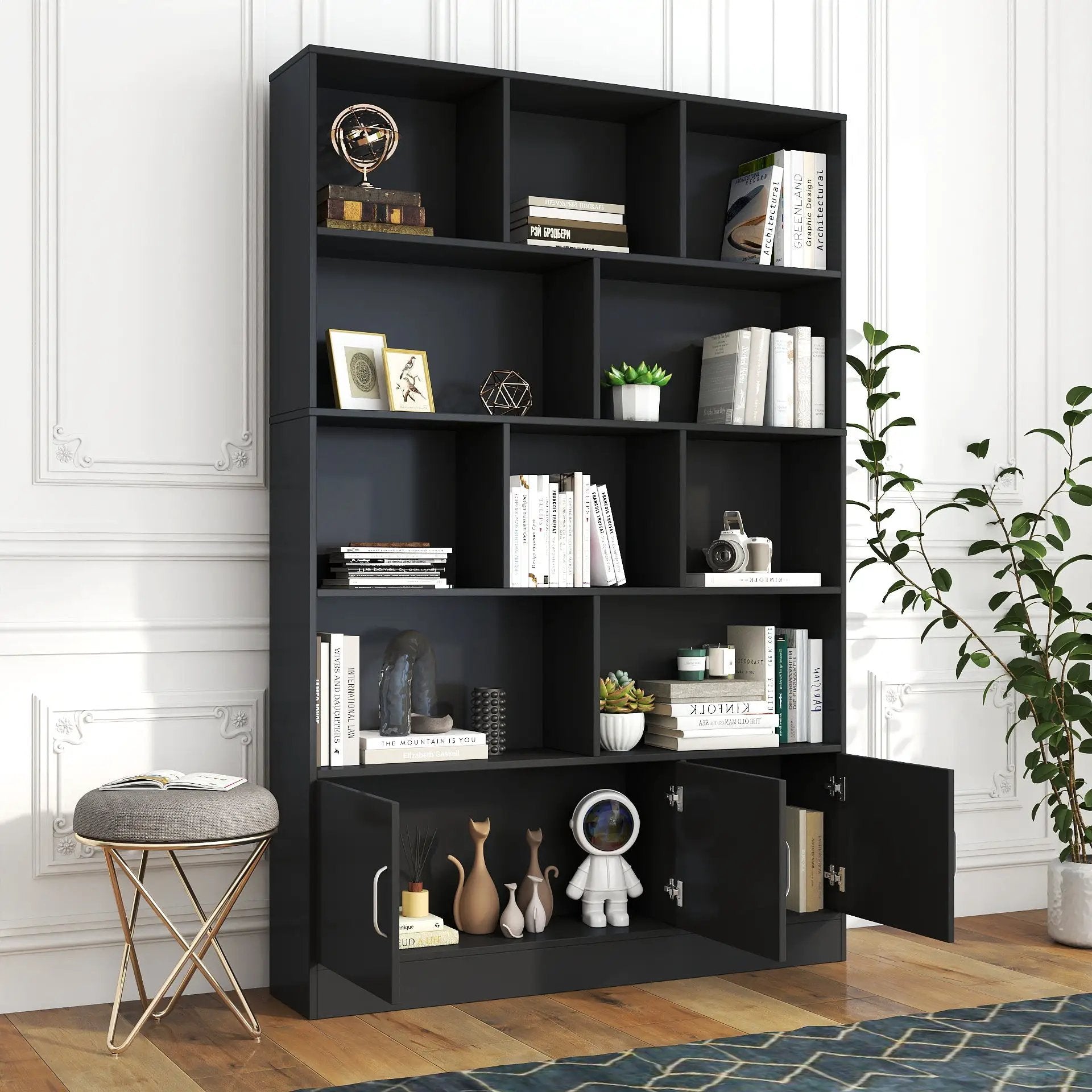 70.87" Tall Bookshelf with 10 Cubes and 3 Doors by HouseOfZazla
