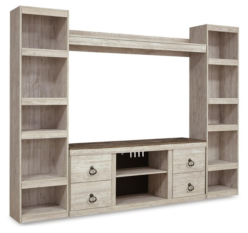 Willowton - 4-Piece Entertainment Center - Whitewash by Unique Piece Furniture