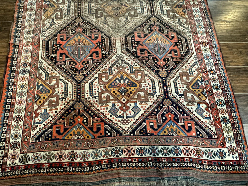 Antique Persian Qashqai Rug 5x8, Persian Tribal Rug, Khamseh Rug by Jewel Rugs