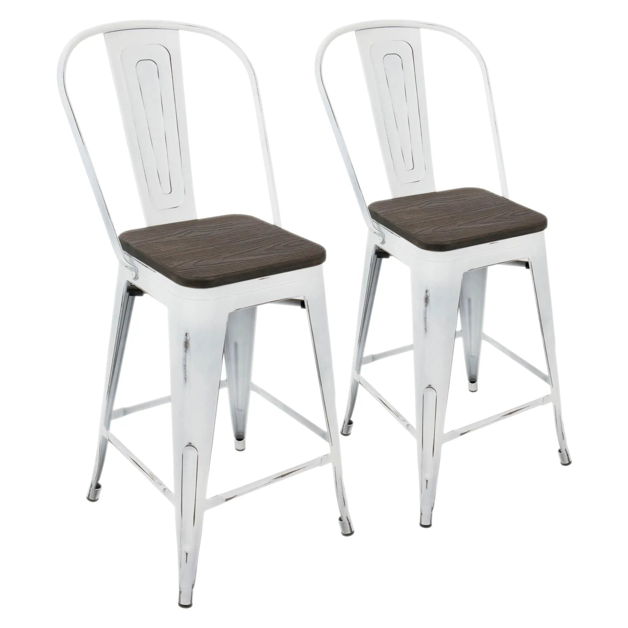 Oregon - Industrial High Back Counter Stool (Set of 2) - Vintage White / Espresso by Unique Piece Furniture