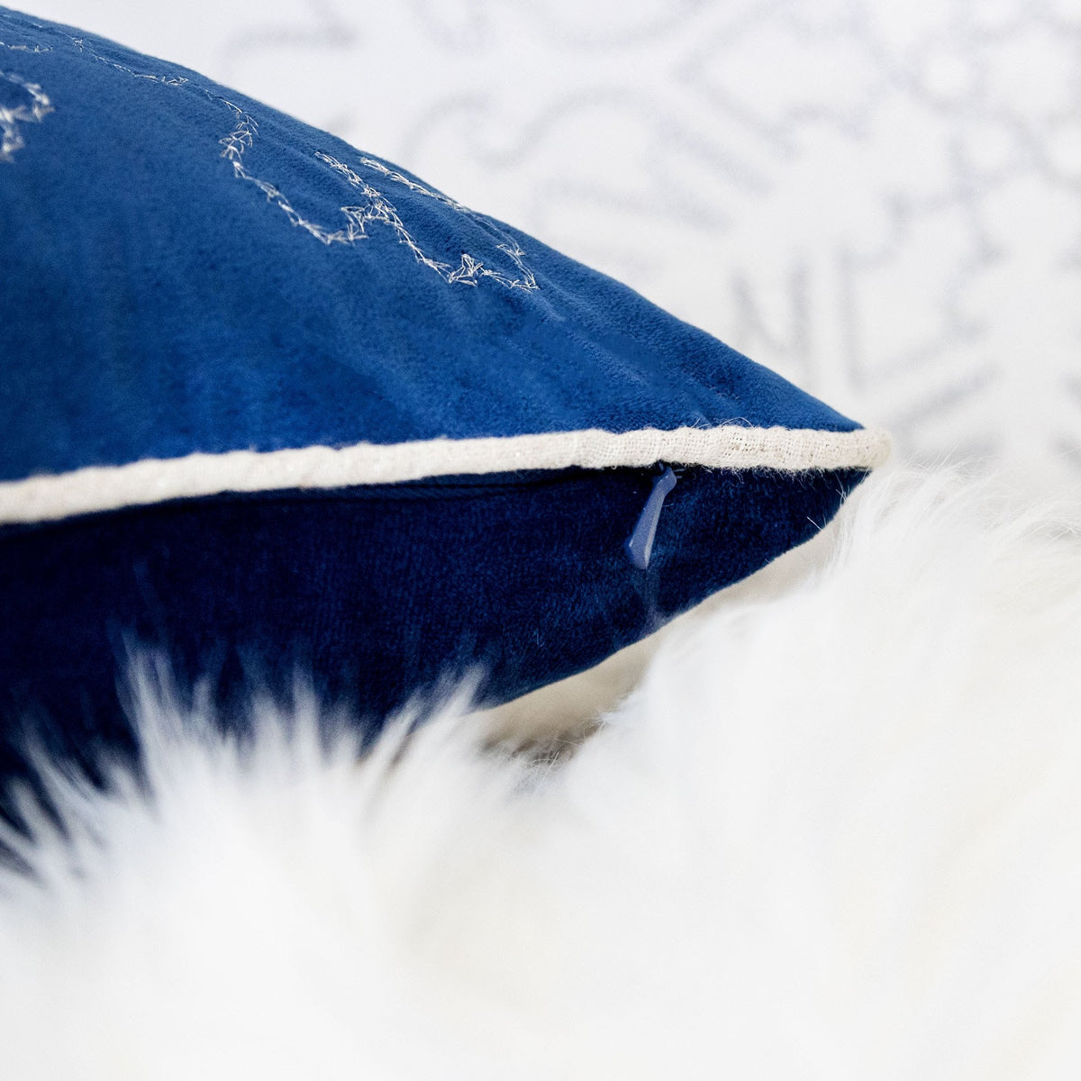 Blue Velvet Holiday Throw Pillow with Silver Snowflakes - Blue, photo 2 of 5
