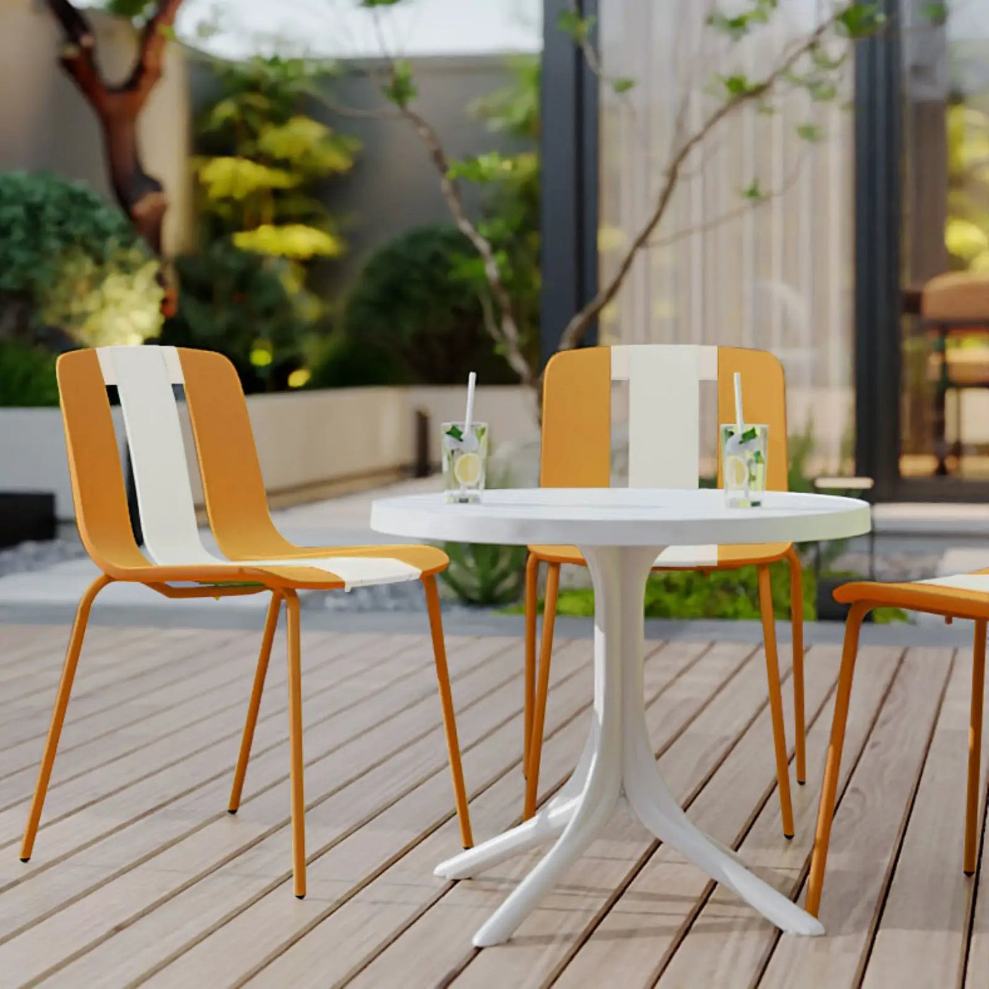 4 Piece Set Of Modern Striped Color Blocking Single Chairs With Round Table by HouseOfZazla