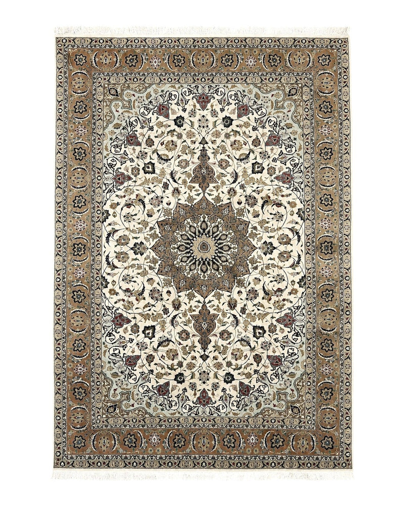 Wonderful Persian Tabriz Rug 7x10, Floral Medallion, Very Fine Oriental Carpet, Ivory by Jewel Rugs