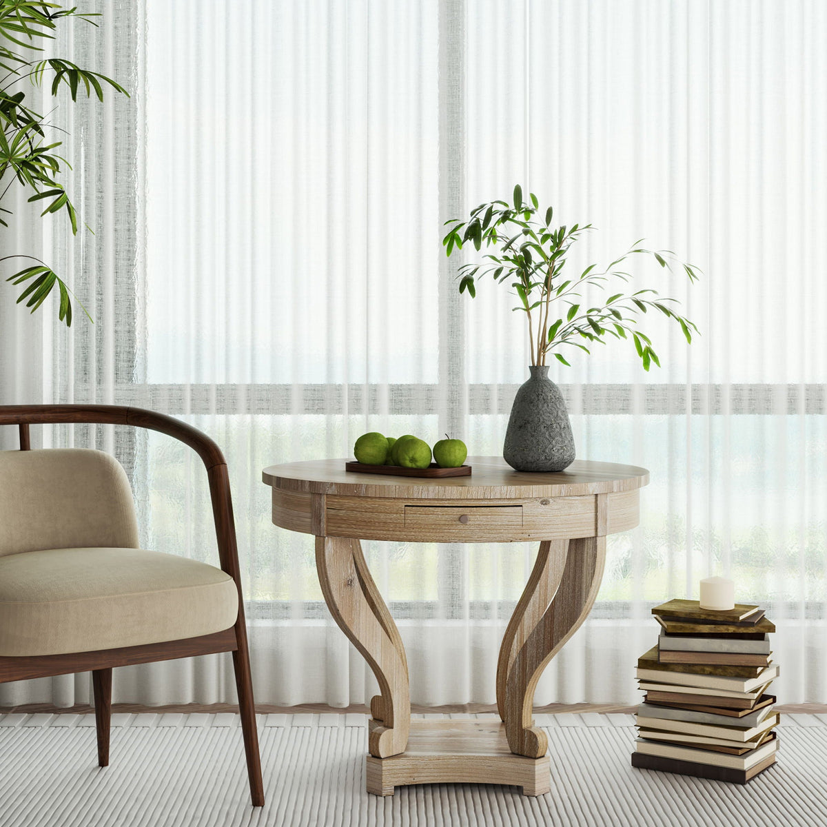 Natural Wood Grain Distressed Side Table with Curved Legs, photo 8 of 9