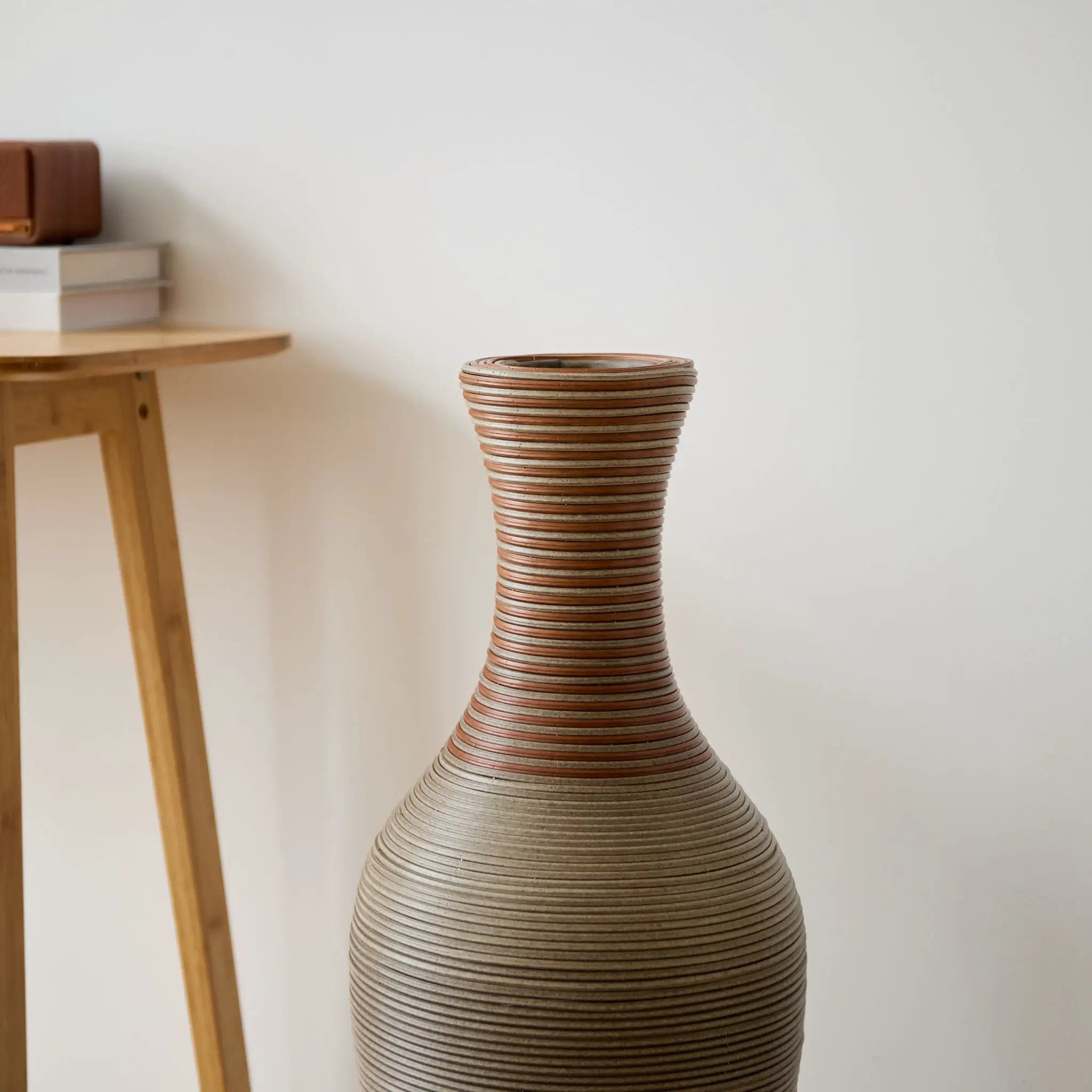 Tall Vase - Brown Decorative Floor Vase, Classic Neat Floor Vase Tall Freestanding Flower Holder, Artificial Rattan Vase, Floor Vase, Flower Holder For Home Decor - Gray by HouseOfZazla