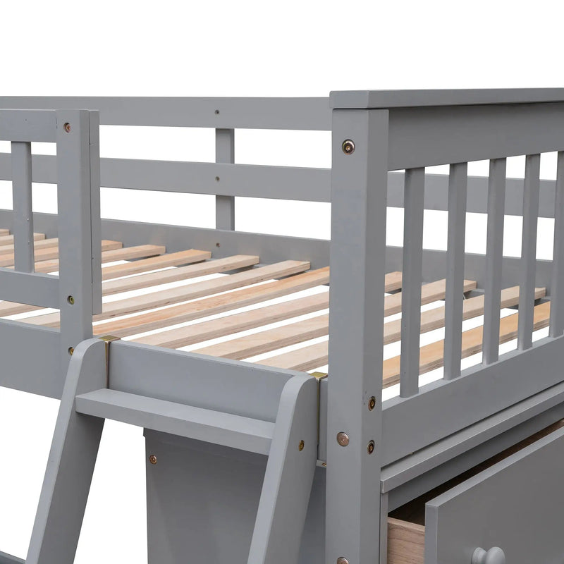 Bunk Bed With 6 Drawers And Flexible Shelves, Bottom Bed With Wheels