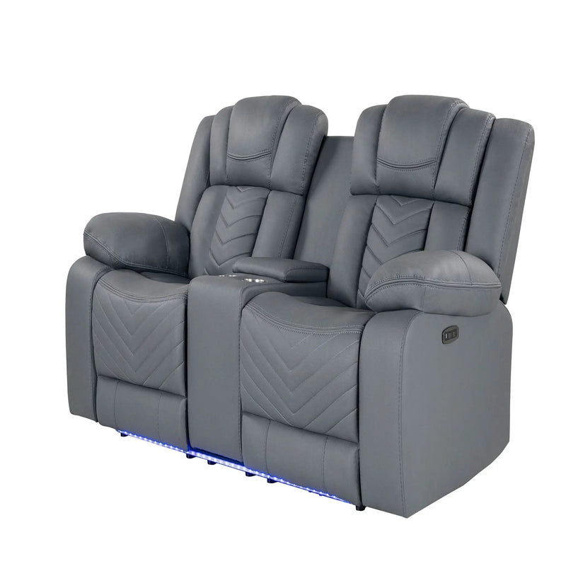 Raize - 10 Power Console Reclining Loveseat With LED - Gray by Unique Piece Furniture