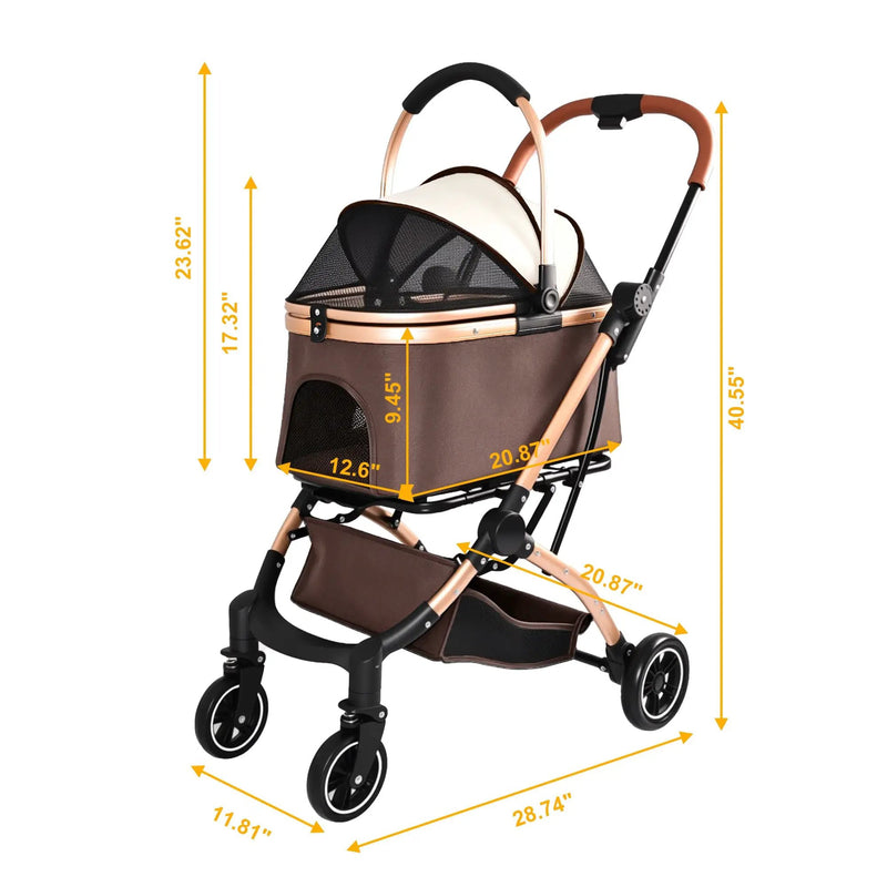 Pet Stroller for Dogs and Cats, 2-in-1 Detachable Foldable With Sun Canopy by HouseOfZazla