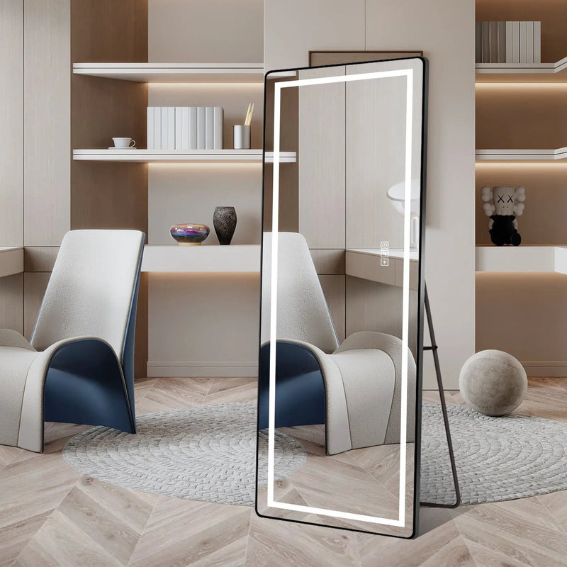Full-Length Vertical Mirror With LED Light, Dimming Wall Mirror With Frame by HouseOfZazla