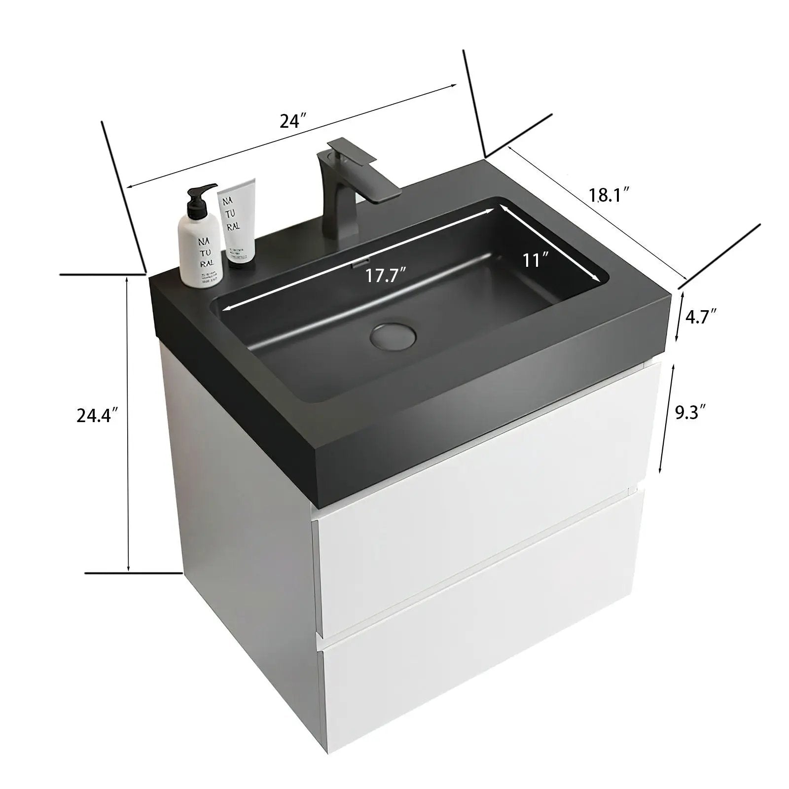 Alice - Bathroom Vanity With Large Storage, Sink Wall Mounted Floating Bathroom Vanity For Modern Bathroom, One-Piece Sink Basin Without Drain And Faucet by Unique Piece Furniture