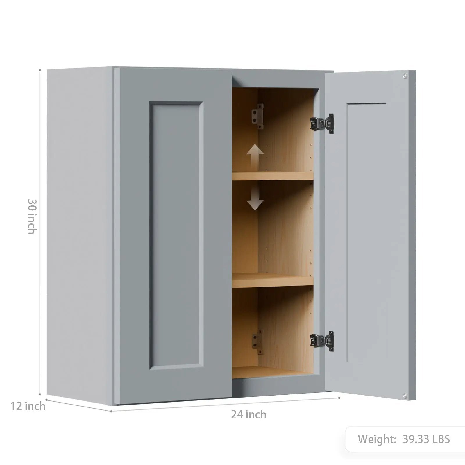 Gray Shaker Solid Wood Wall Cabinet with Soft-Close Doors by HouseOfZazla
