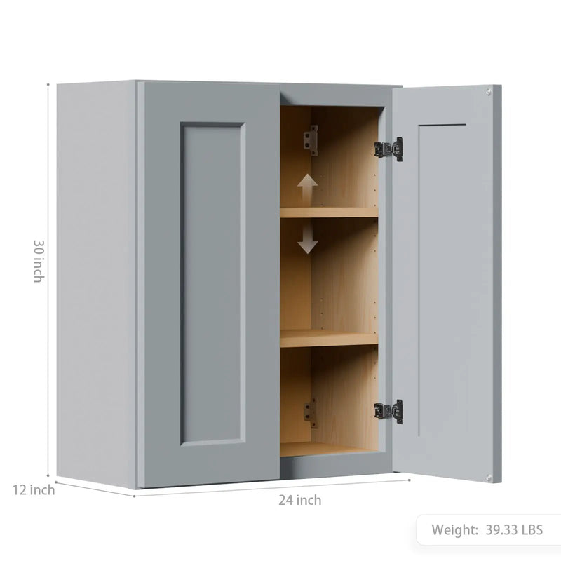 Gray Shaker Solid Wood Wall Cabinet with Soft-Close Doors by HouseOfZazla