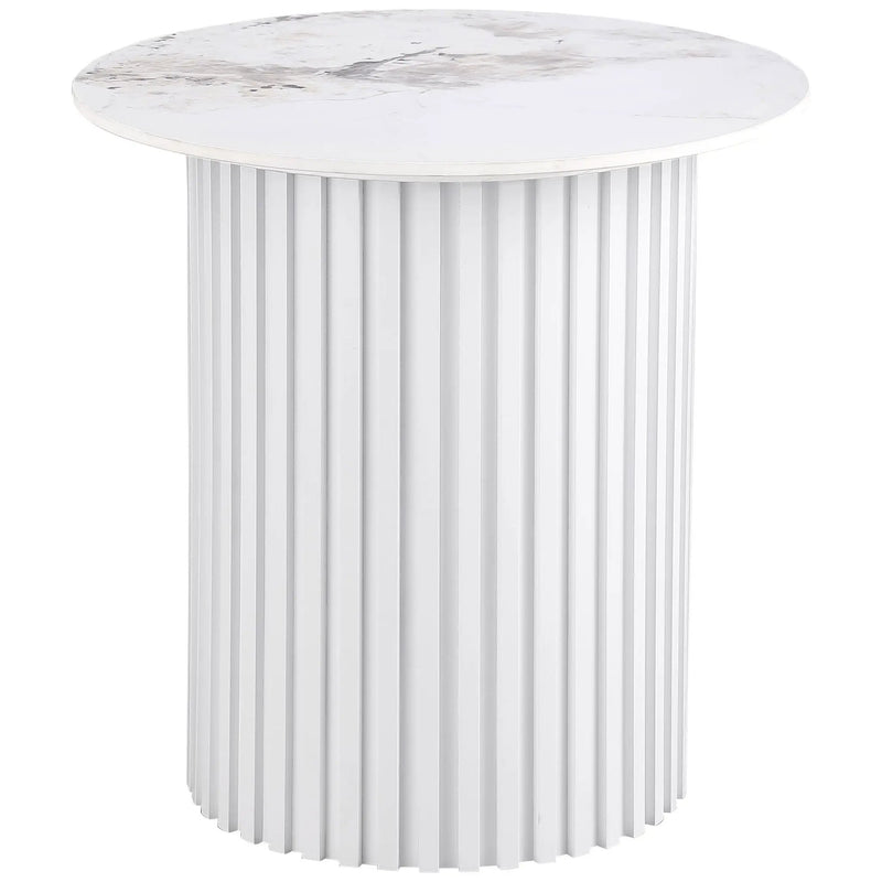Rowena Round Sintered Stone End Table White Faux Marble by Unique Piece Furniture