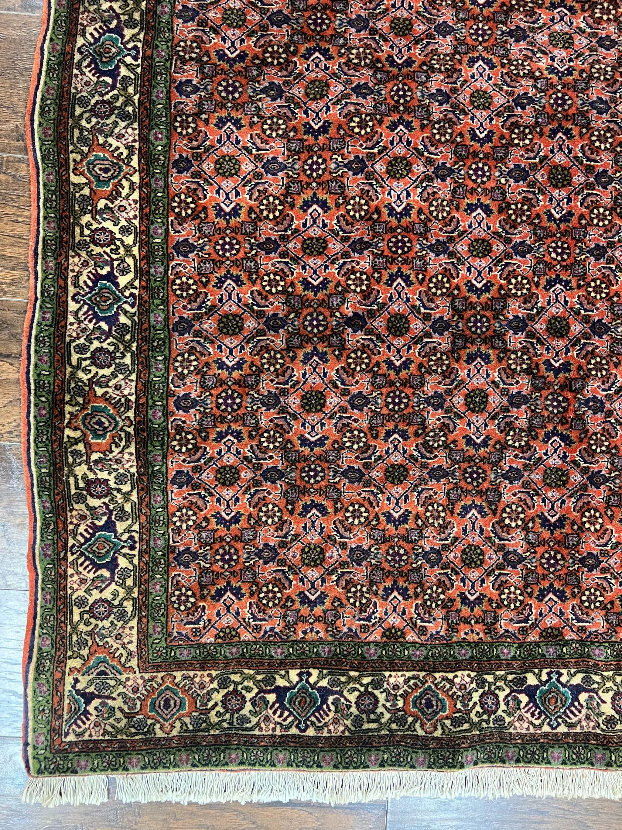 Antique Persian Bijar Rug 5x7, Allover Pattern, Hand Knotted Vintage Wool Tribal Oriental Carpet, Bidjar Rug, Red and Cream 5 x 7 ft, Handmade Rug by Jewel Rugs