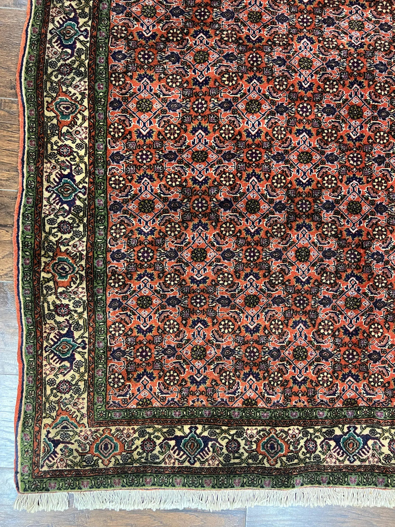 Antique Persian Bijar Rug 5x7, Allover Pattern, Hand Knotted Vintage Wool Tribal Oriental Carpet, Bidjar Rug, Red and Cream 5 x 7 ft, Handmade Rug by Jewel Rugs