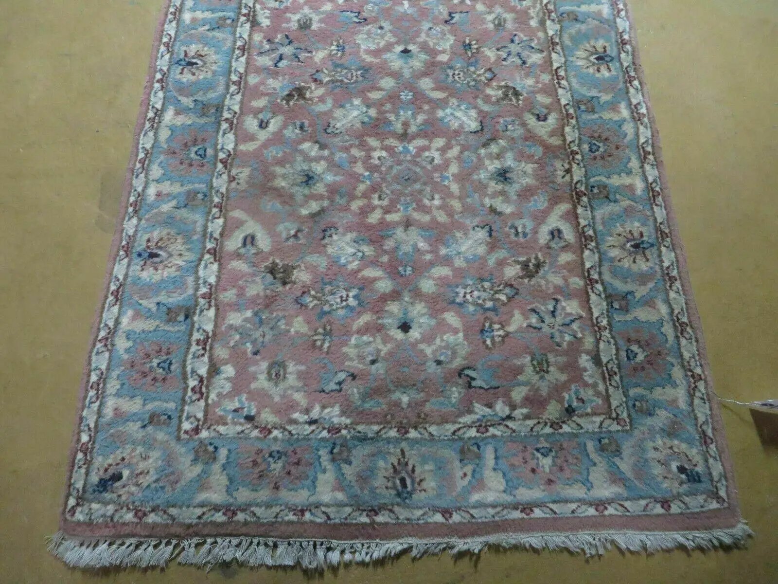 Indo Persian Runner Rug 2.8 x 12, Wool Hand Knotted, Pink and Light Blue by Jewel Rugs