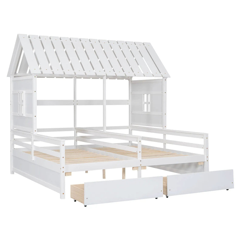 House Platform Beds With 2 Drawers, Side By Side Design by Unique Piece Furniture