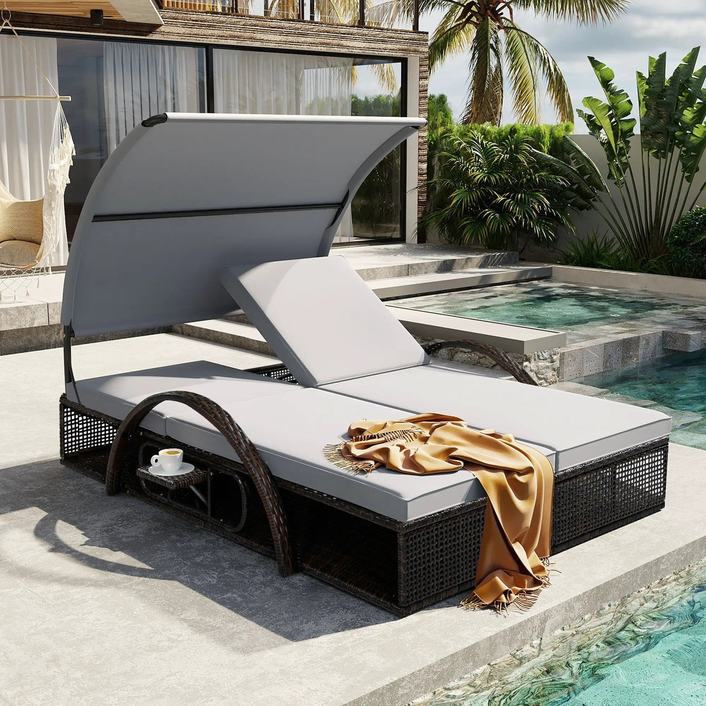 U_STYLE Outdoor Steel Frame Sun Lounger with Adjustable Backrest by HouseOfZazla