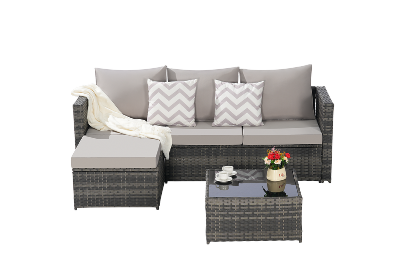 2 Pieces Patio Furniture Set with Woven Sectional and Ottoman by HouseOfZazla