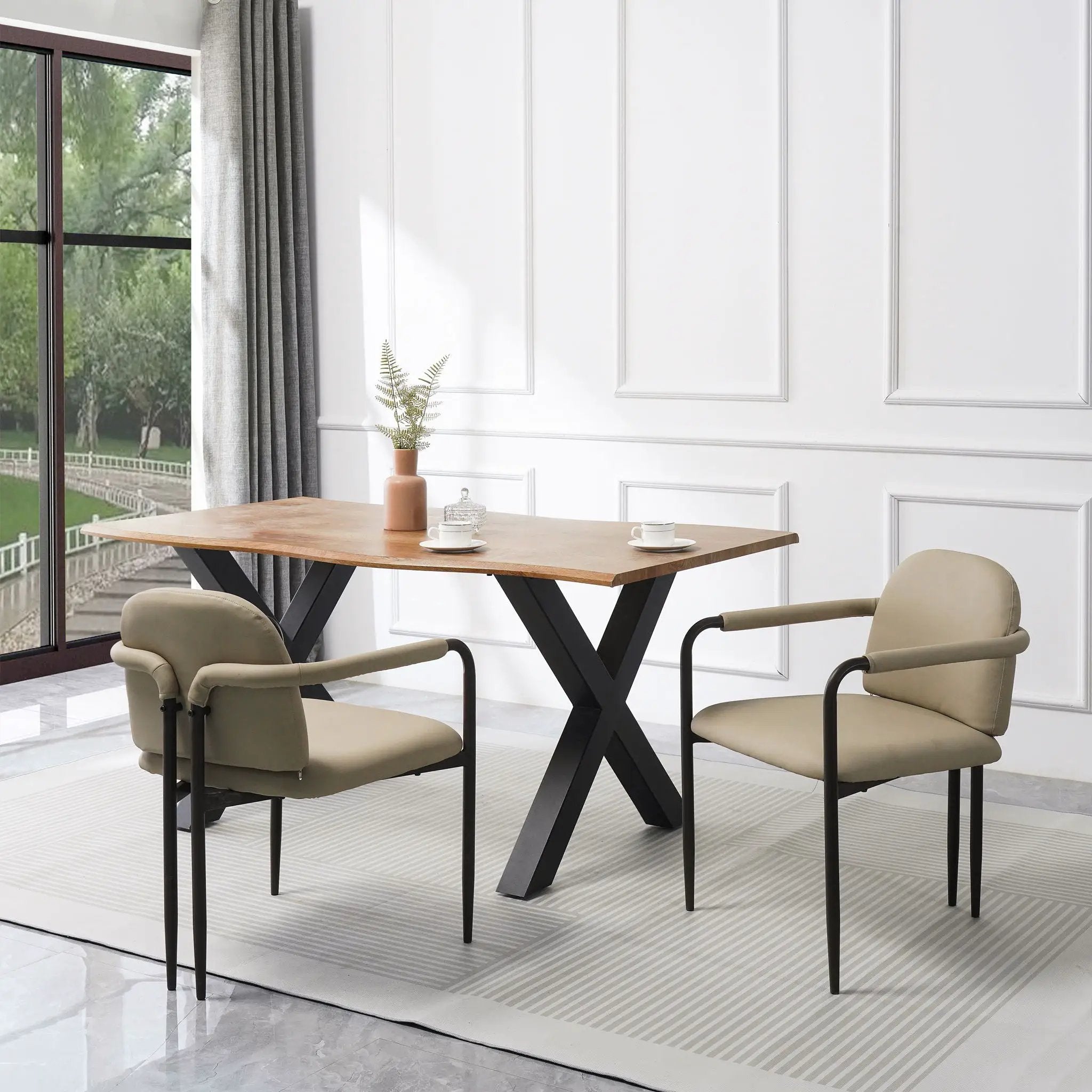 Modern Dining Chair Set of 2 with Iron Frame - Espresso / Khaki by HouseOfZazla