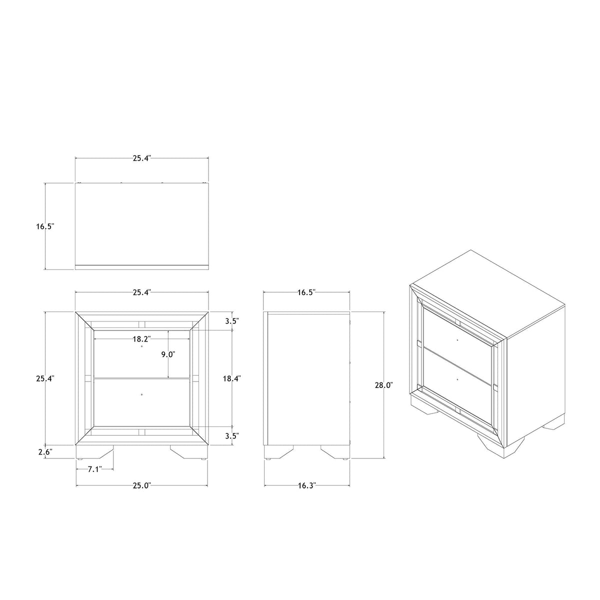 Gemstone Silver Nightstand with Mirror Accents - Chloe, photo 5 of 7