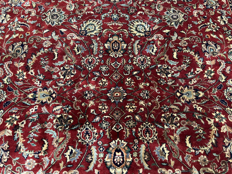 Vintage Indo Persian Rug 6x9, Very Finely Hand-Knotted Carpet 6 x 9 Red Cream Indian Oriental Carpet, Traditional Floral Wool Area Rug 1970s by Jewel Rugs